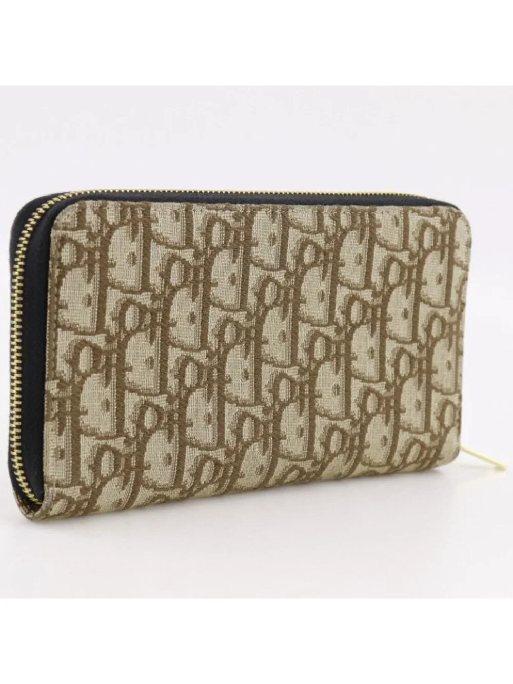 Dior Zip Around Oblique Canvas Brown Wallet